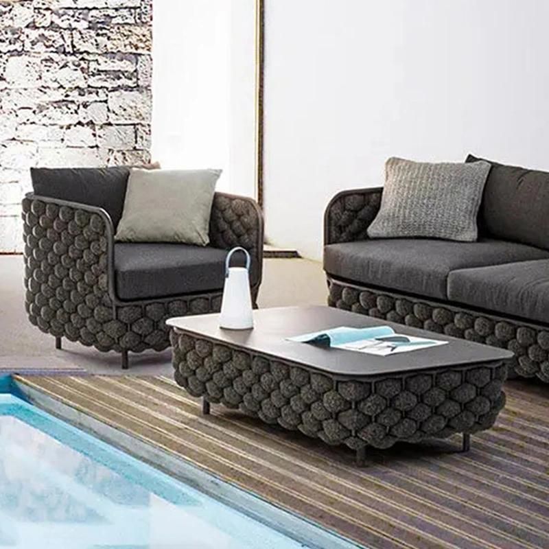 Modern Nordic Hotel Aluminium Metal Woven Rope Chairs Outdoor Patio Furniture