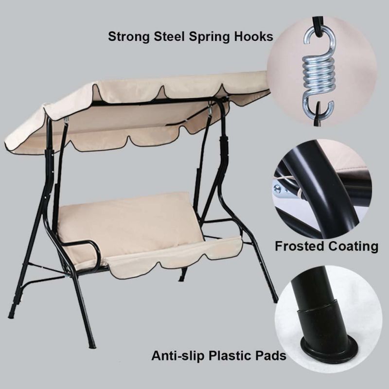 Outdoor 3 Person Swing Chair Garden Canopy Awning Patio Bench Water Resistant UV Protection Polyester Burgundy