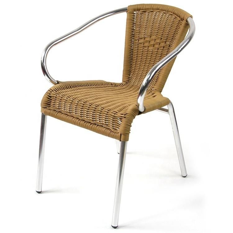 Fashion Beige Color PE Rattan Wicker Dining Chair Indoor and Outdoor Bull Head Garden Chair