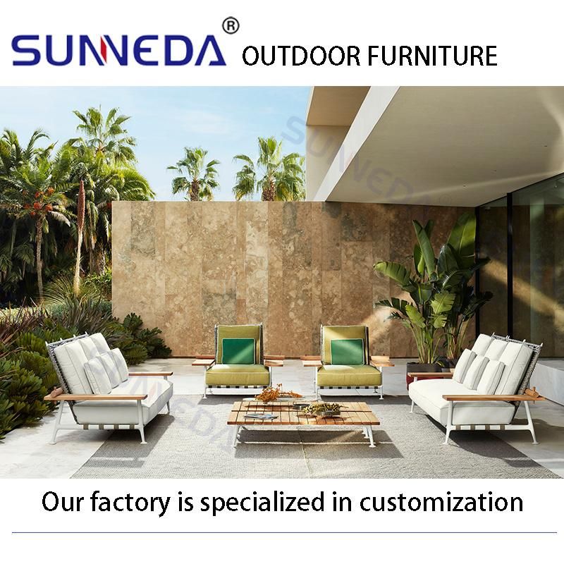 Aluminum Garden Furniture Set Cushion Wide Teak Armrest Sectional Outdoor Furniture Sofa