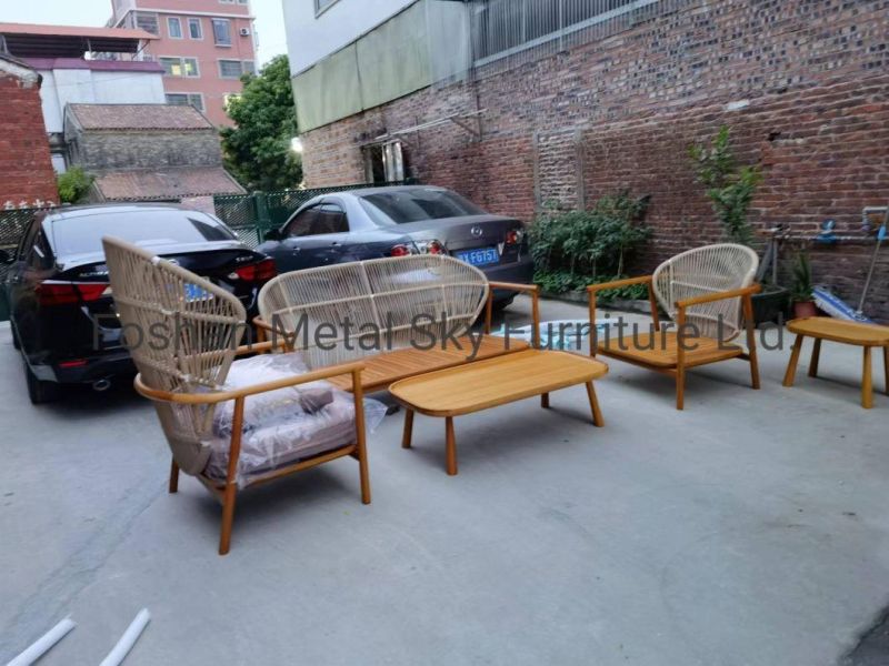 Outdoor Aluminum Garden Hotel Villa Patio Rope Teak Rattan Sofa