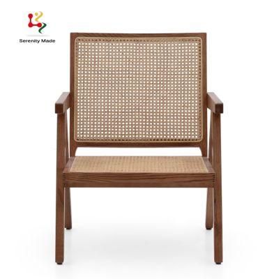 Indoor Patio Real Rattan Woven Solid Wood Natural Modern Dining Arm Chairs
