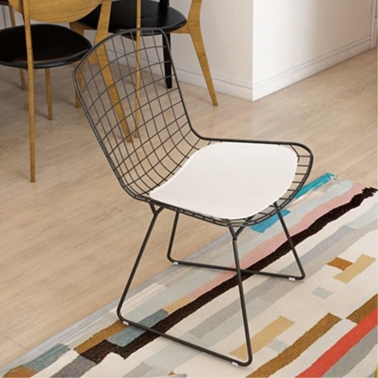 Outdoor Rose Gold Wire Stacking Metal Cafe Garden Chair with Seat Pad Indoor Living Room Relaxing Leisure Chair