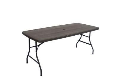 171cm Morden Design Rattan and Wood Grain Trestle Foldable Table