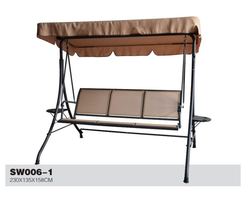 Outdoor Textilene Swing Chair for Three-People with Tea Tray