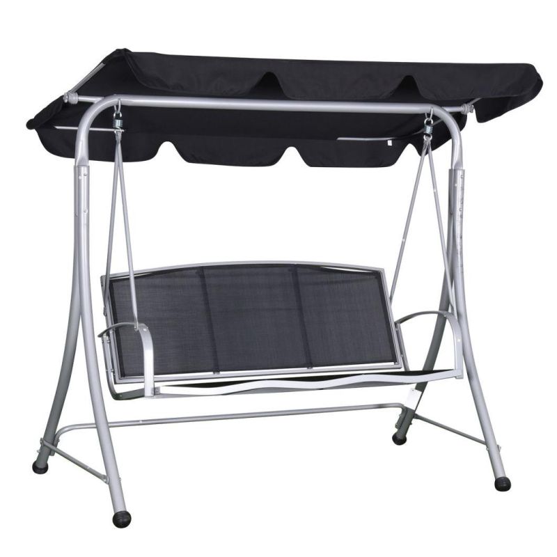 3 Seat Metal Frame Outdoor Patio Garden Swing Chair with Canopy Stand Alone