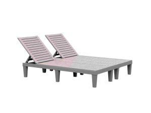 Modern Outdoor Pool Beach Wood Plastic Waterproof Double Sun Lounger