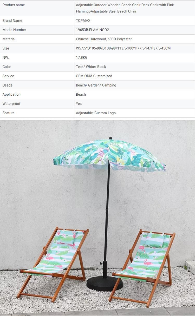 Wholesale Custom Logo Adjustable Folding Wood Lounge Deck Chair Beach Chairs