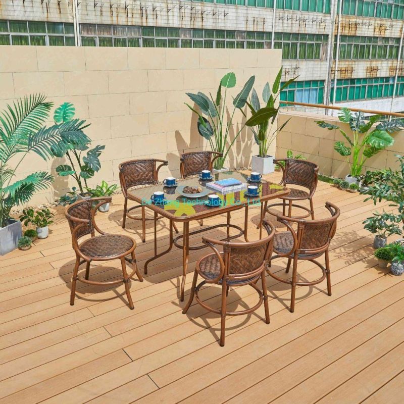 Manufacturer Wholesale Garden Outdoor Table Set Tempered Glass Leisure Table Supplier Wicker Aluminum Rattan Table