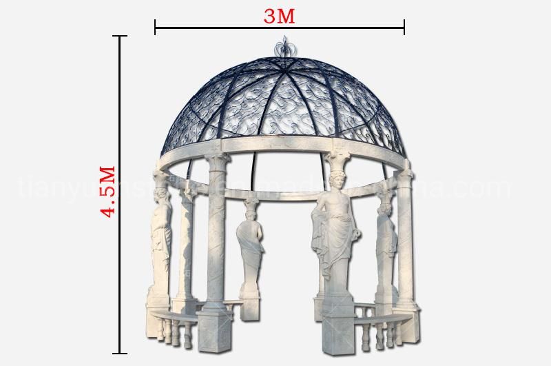 Beautiful Hand Carved Statue Column Garden Pavilion Stone Marble Gazebo