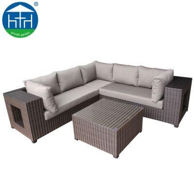 Cozy Patio Outdoor Furniture Wide Armrest Sectional Rattan Wicker Sofa with Storage Box