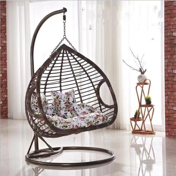 Rough Rattan Egg Shaped Indoor Garden Patio Hanging Swing Chair