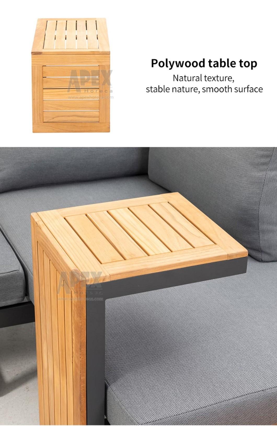 Outdoor Waterproof Fabric Poly Wood Table Top High Density Cushion Sofa Set