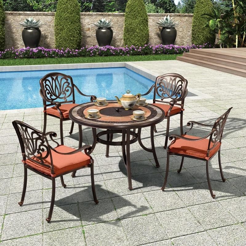 BBQ Garden/Patio Table and 4 Chair Set, Cast Aluminium Finished in Black, Cast Garden Furniture Sets