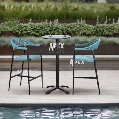 Outdoor Stackable Terrace Dining Tall Aluminum Rope Chair with Backrest