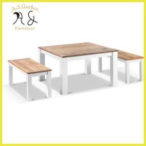 Restaurant Outdoor Aluminium Burma Teak Slat Dining Table Set