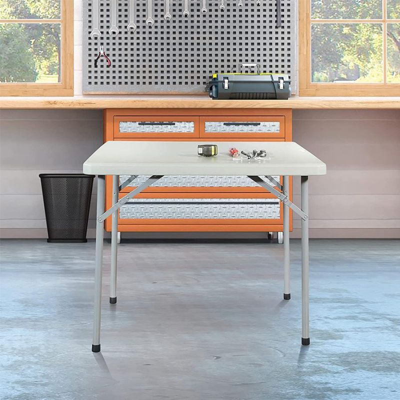 White Square Portable Outdoor Plastic Dining Table for 4 Person
