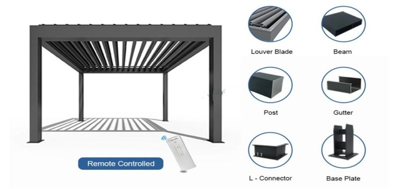 Outdoor Furniture Patio Cover Motorized Aluminum Retractable Awning Manual Adjustable Louver Roof Pergola