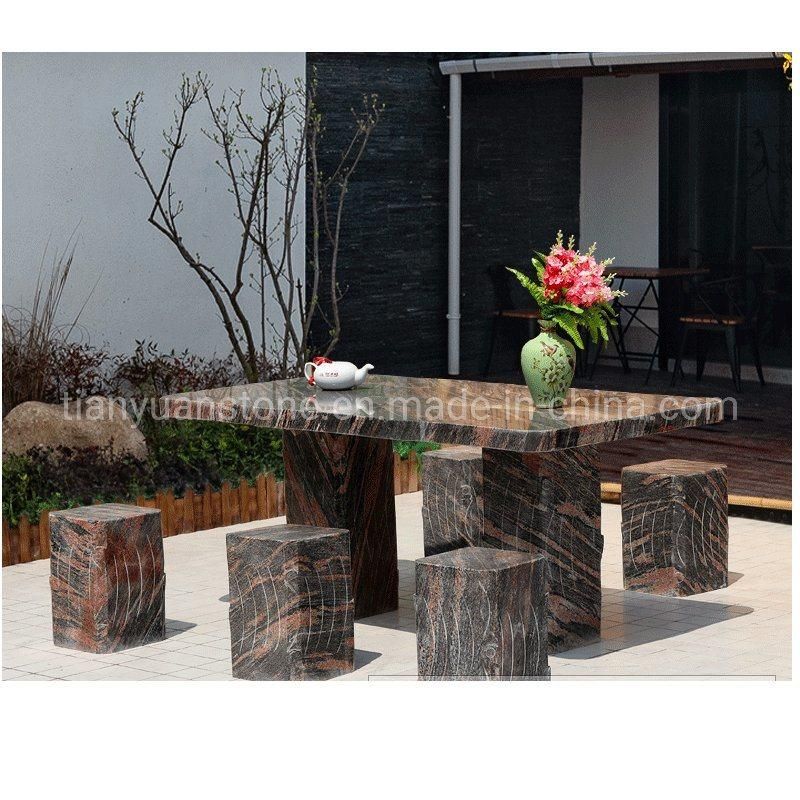 Yellow Granite Stone Round Table and Stool Chairs Garden Use and Landscaping Decoration Benches