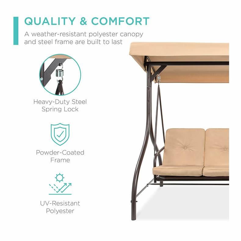 Outdoor Swinging Chair Adjustable Back with Canopy and Cup Holder