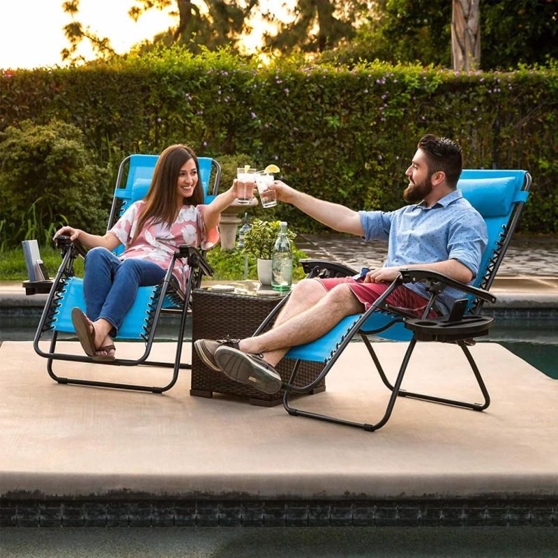 Fmab Zero Gravity Folding Lounge Beach Chairs W/Canopy Magazine Cup Holder