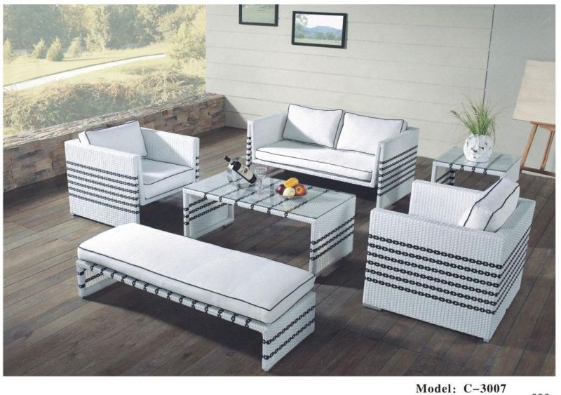 Hot Selling White Color Wicker Outdoor Garden Furniture Sets, Includes Loveseat, Chair, Table
