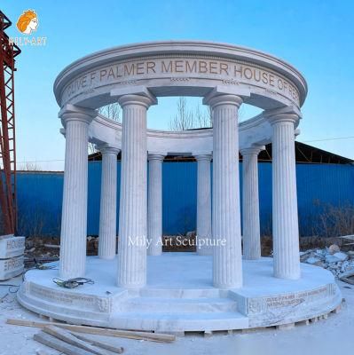 Outdoor Large Round Marble Gazebo Handmade Stone Column Pavilion