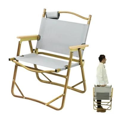 Outdoor Wood Grain Metal Frame Folding Beach Camp Chair Foldable