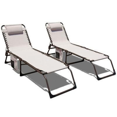 Outdoor Beach Sun Bed Chair Morden Sun Lounger with Pocket
