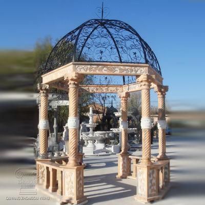 Garden Decoration Stone Carving Marble Gazebo, Pavilion with Steel Roof