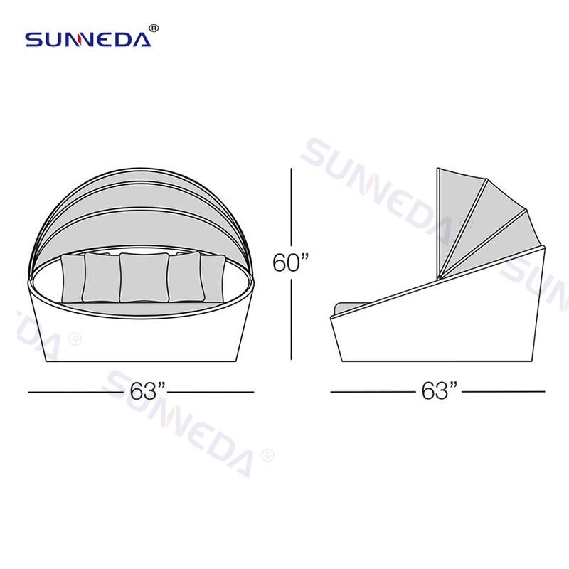 Modern Design Outdoor Villa Garden Bay Bed with PE Round Rattan