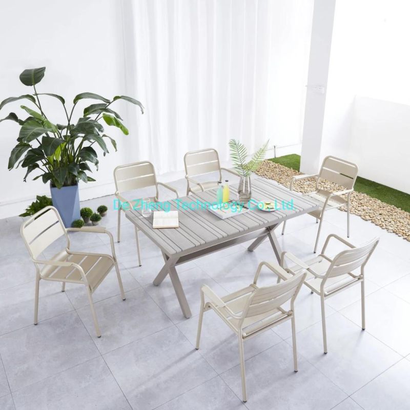 Outdoor Furniture Foshan Cheap Patio Plastic Wood Chairs and Tables Set Restaurant Used