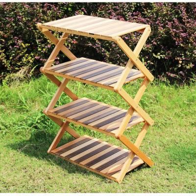 Folding Rack Wooden Flower Pot Rack 3 Tier Shelf Beech Wood Foldable Rack