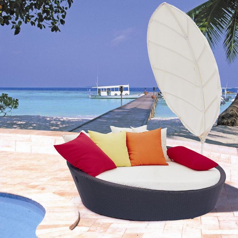 Leisure Outdoor Lounge Beach Chair Rattan Garden Sunbed with Canopy