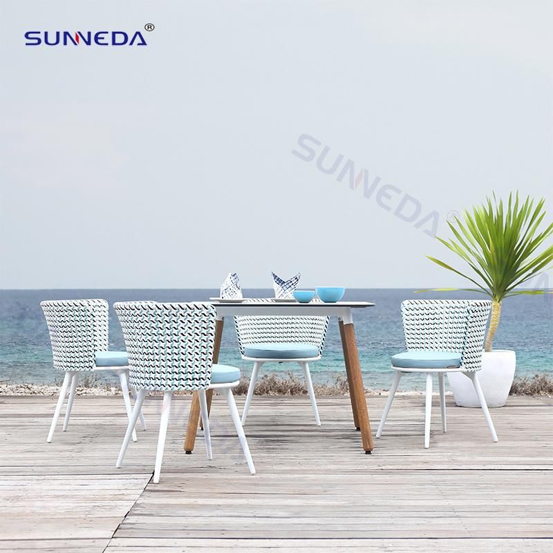Courtyard Webbing Chair Glass Top Dining Table Outdoor Garden Sets
