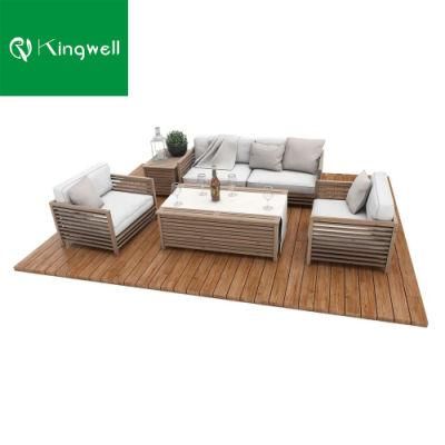 Teak Wood Outdoor Furniture Garden Sofa Sets with Wooden Coffee Table for Patio Cafe