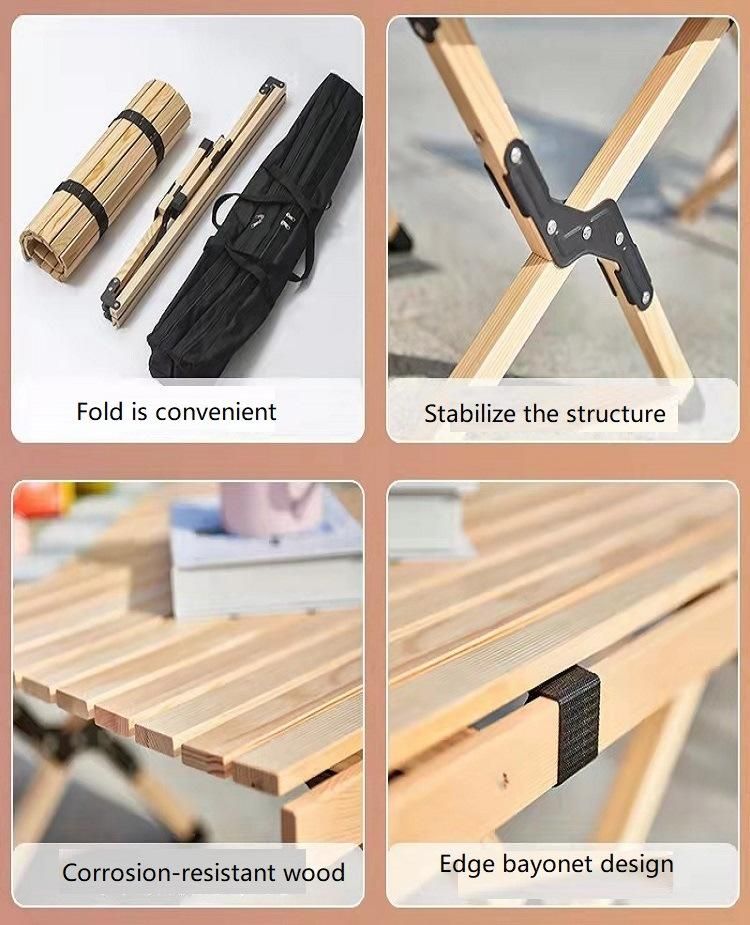 Modern Outdoor Simple Furniture Folding Solid Wood Beach Camping Picnic Table