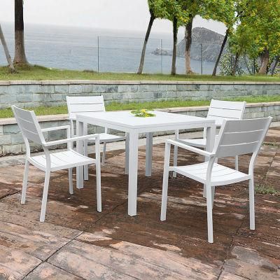 5-Piece Metal Patio Outdoor Dining Set Garden Table and Stack Chairs Patio Furniture