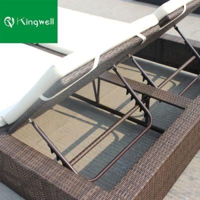 Modern Design Garden PE Rattan Double Seat Aluminium Frame Sun Lounger with Outdoor Furniture