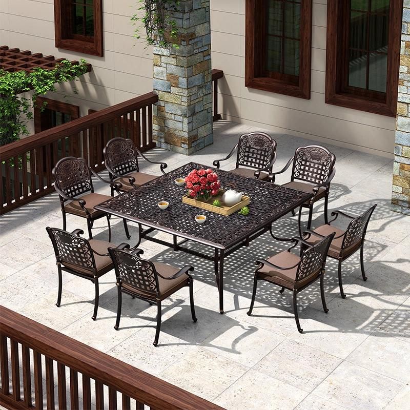 6 Seats Black Garden Dining Table Set Cast Aluminum Outdoor Furniture Metal Patio Furniture