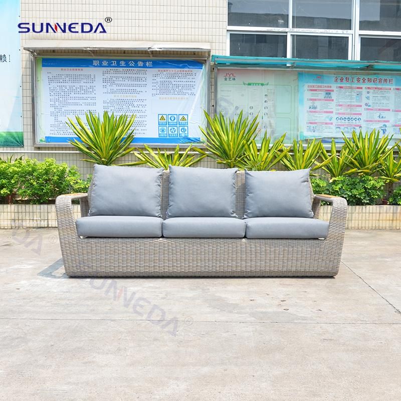 Outdoor Furniture Rattan Garden Furniture Chair Teak Wood Armrest Aluminum Couch Glass Coffee Table Patio Courtyard Lounge Leisure Garden Sofa Sets