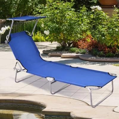 Folding Lounge Chair Relaxer Bed with Sun Shade Outdoor Portable Recliner W/Adjustable Reclining Positions Garden Beach Patio Pool Seat