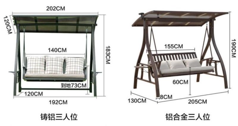 3 Seats Steel Frame Swing Chair with Canopy Cushion