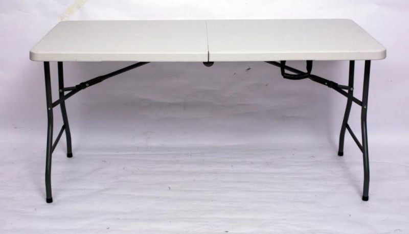 70 Inches off White with Grey Steel Lets in Barbecue 5FT Folding in Half Table in HDPE with Steel Frame Dining restaurant Easy Storage Foldable Table
