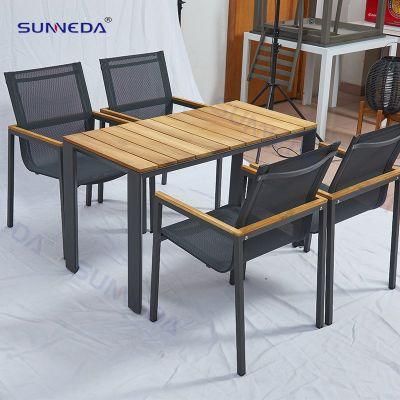 Aluminum Teak Wood Outdoor Furniture Waterproof Garden Dining Table and Chairs Set for Patio Use