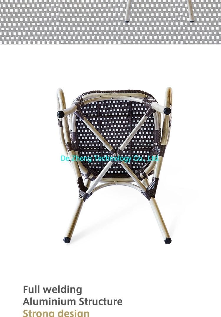 Comfortable Outdoor Patio Aluminum Armrest French Rattan Garden Bistro Arm Chair