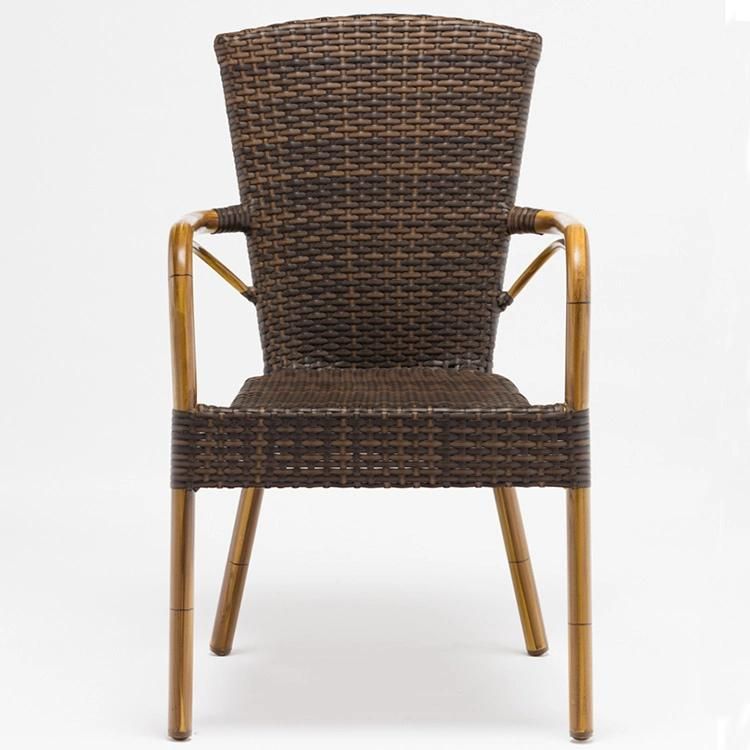 Look as Bamboo Garden Rattan French Metal Cafe Chair with Aluminum Frame