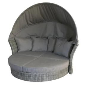 Mix Grey Wicker Daybed with Cushion, Hot Selling Wicker Sofa with Cushion and Ottoman