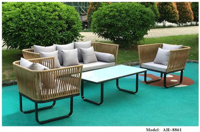 Modern Stylish Outdoor Garden Wicker Dining Furniture Sets, 6 Pieces of Chairs and 1 Piece of Table, White