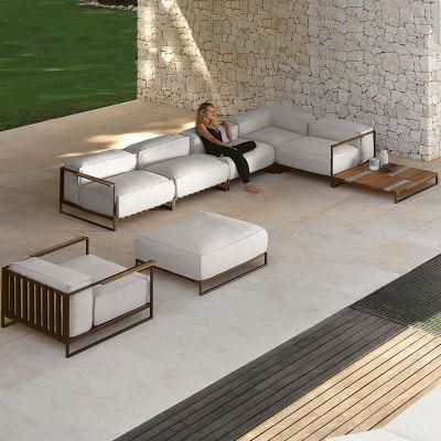 Patio Outdoor Rattan Furniture Garden Bistro Metal Aluminum Sofa with Cushion